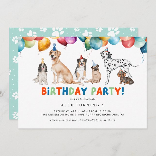 Puppy Party | Cute Fun Kids Dog Theme Birthday Invitation (Front/Back)