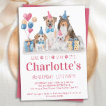 Puppy Party Dog Pink Girl Birthday Pawty Invitation<br><div class="desc">Let's Pawty! Invite friends and family to your kids or dog birthday party with this fun watercolor dog birthday invitation card. Personalise with name, birthday number, and all dog birthday party info! Visit our collection for matching pet birthday party decor, and gifts. This collection will be a favourite among dog...</div>