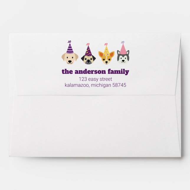 Puppy Party Invitation Envelope, Custom Dog Party Envelope (Back (Top Flap))