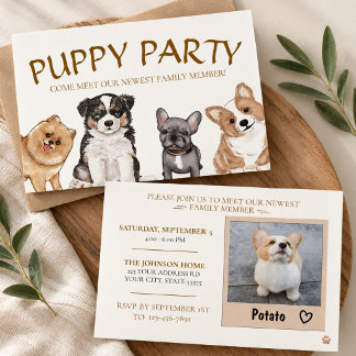 Puppy Party New Puppy Welcome Photo Invitation