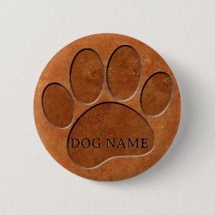Puppy Paw Faux Terracotta Print Custom Name 6 Cm Round Badge