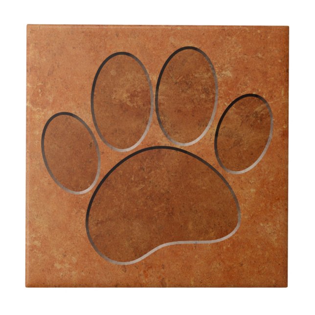 Puppy Paw Faux Terracotta Print Tile (Front)