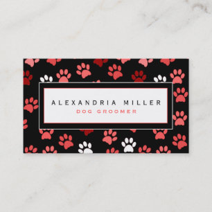 Puppy Paw Print Design   Black White & Pink Business Card