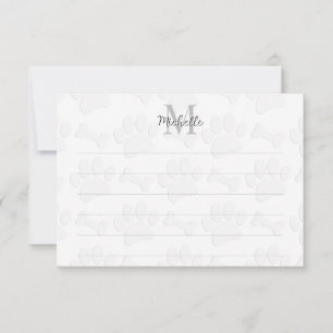 Puppy Paw Prints and Bones Custom Lined Monogram Card