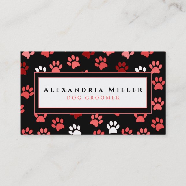 Puppy Paw Prints | Black White & Pink Business Card (Front)