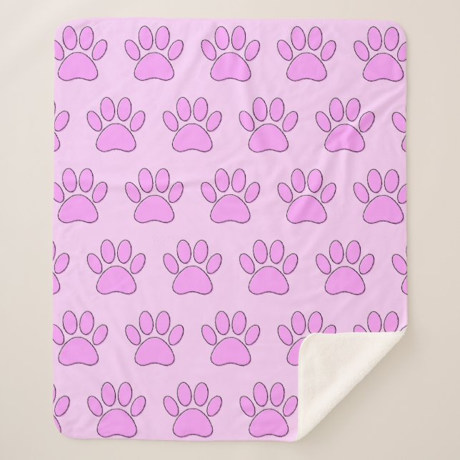 Puppy Paw Prints In Pink Sherpa Blanket (Front)