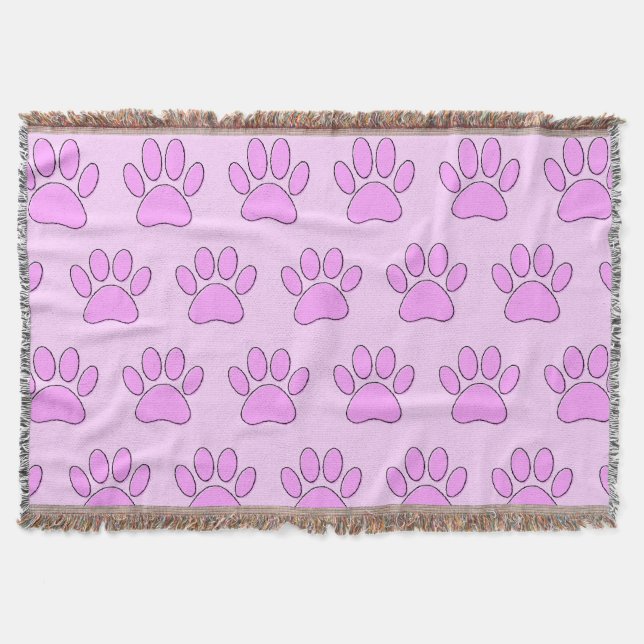 Puppy Paw Prints In Pink Throw Blanket (Front)