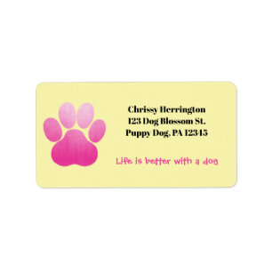 Puppy Pawprint Pink & Yellow Life Is Better Dog Label