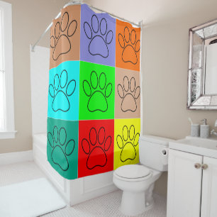 Puppy Paws In Squares Shower Curtain