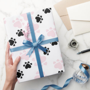 Puppy Paws Pattern Pink And Black Wrapping Paper