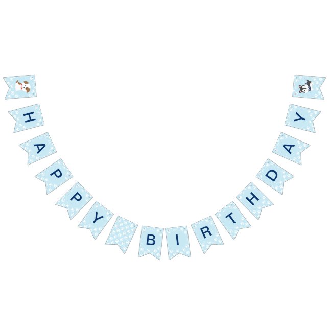 Puppy Pawty Birthday Party bunting banner blue (All)