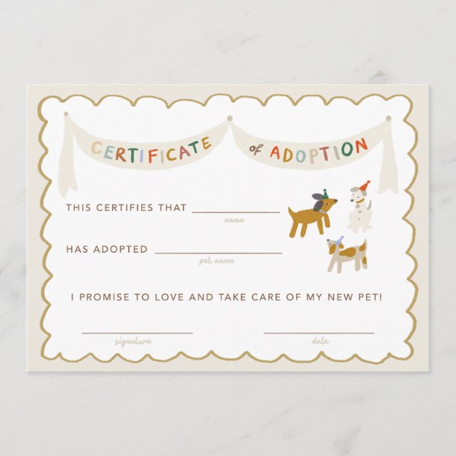 Puppy Pawty Certificate of Adoption Invitation (Front)