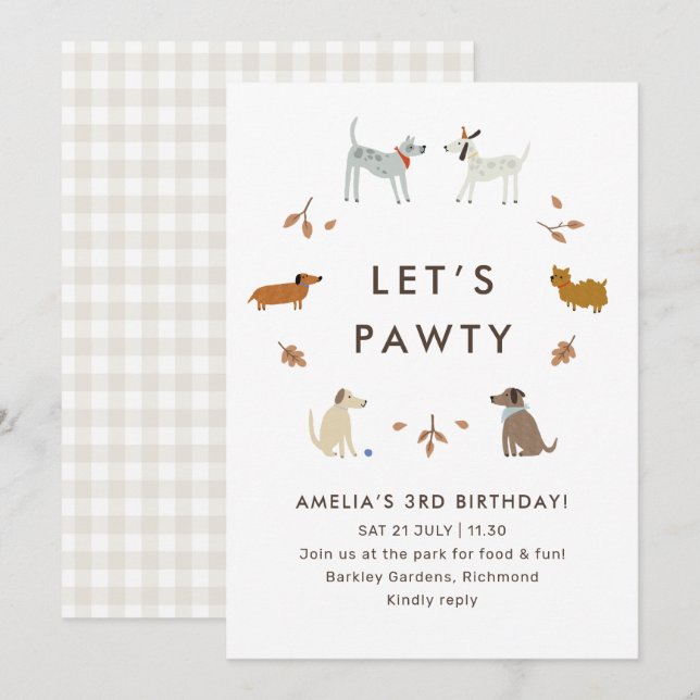 Puppy Pawty Dog Park Cute Modern Birthday Invite (Front/Back)