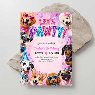 Puppy Pawty Dog Theme Birthday Invitation