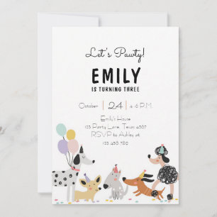 Puppy Pawty Modern Girl Dog Birthday Invitation