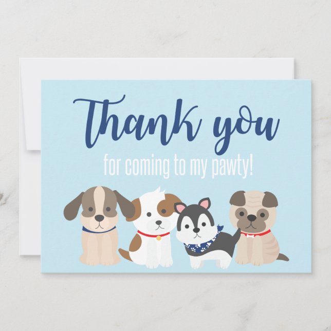 Puppy Pawty Thank You Card blue (Front)