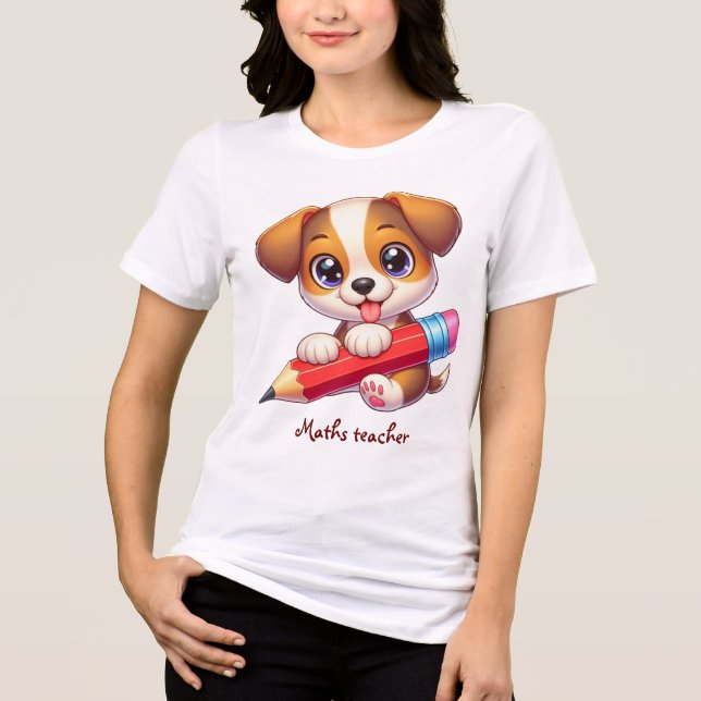 Puppy, pencil, custom subject teacher gift  Tri-Blend shirt (Front)