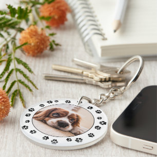 Puppy Photo Black Pawprints Key Ring