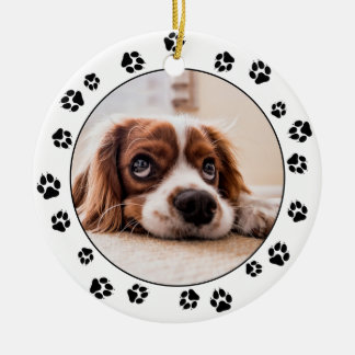 Puppy Photo Pawprints Ceramic Tree Decoration
