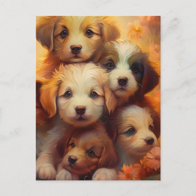 Puppy Pile, Puppy Love Postcard (Front)