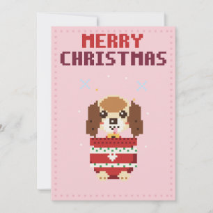 Puppy Pink Pixel Art Christmas Card