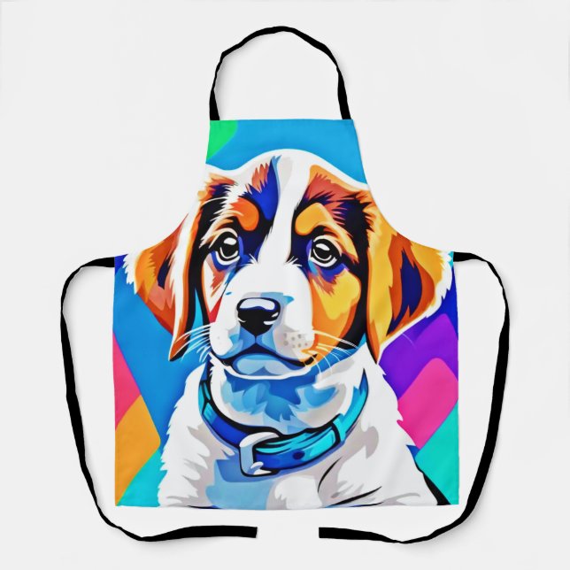 Puppy Portrait: Colourful Pup Apron (Front)