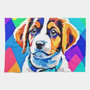 Puppy Portrait: Colourful Pup Tea Towel