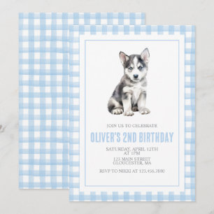 Puppy preppy plaid birthday invitation