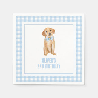 Puppy preppy plaid birthday napkin