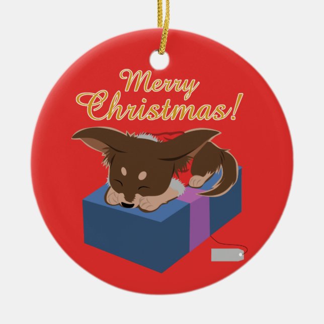 Puppy Present Ceramic Tree Decoration (Front)