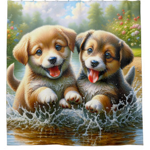 "Puppy Puddle Playtime" Shower Curtain