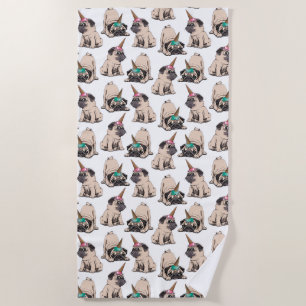 Puppy Pugs   Aspiring Unicorn Pattern Beach Towel