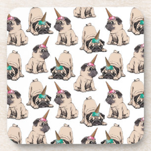 Puppy Pugs   Aspiring Unicorn Pattern Coaster