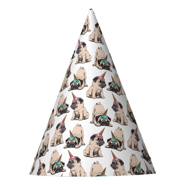 Puppy Pugs | Aspiring Unicorn Pattern Party Hat (Front)
