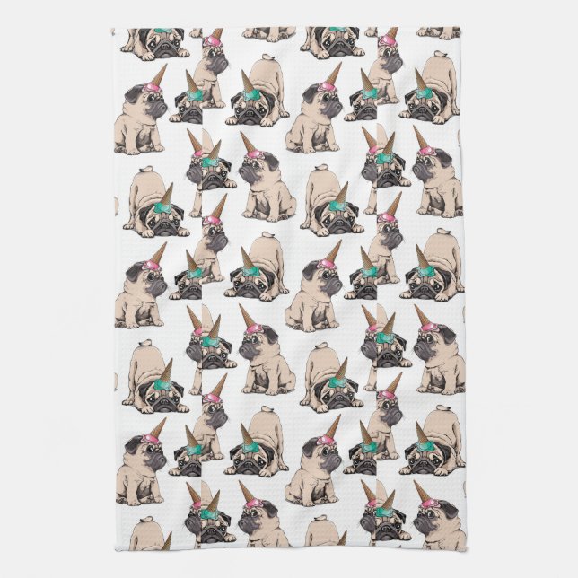 Puppy Pugs | Aspiring Unicorn Pattern Tea Towel (Vertical)
