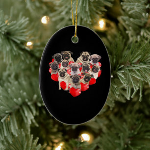 Puppy Pugs Dog Heart Valentine's Day Gift Ceramic Tree Decoration