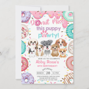 Puppy puppies pawty & doughnuts girl birthday invi invitation