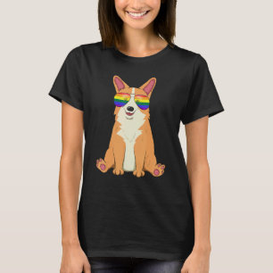 Puppy & Rainbow Glasses Cute Corgi Dog  Lgbt Pride T-Shirt