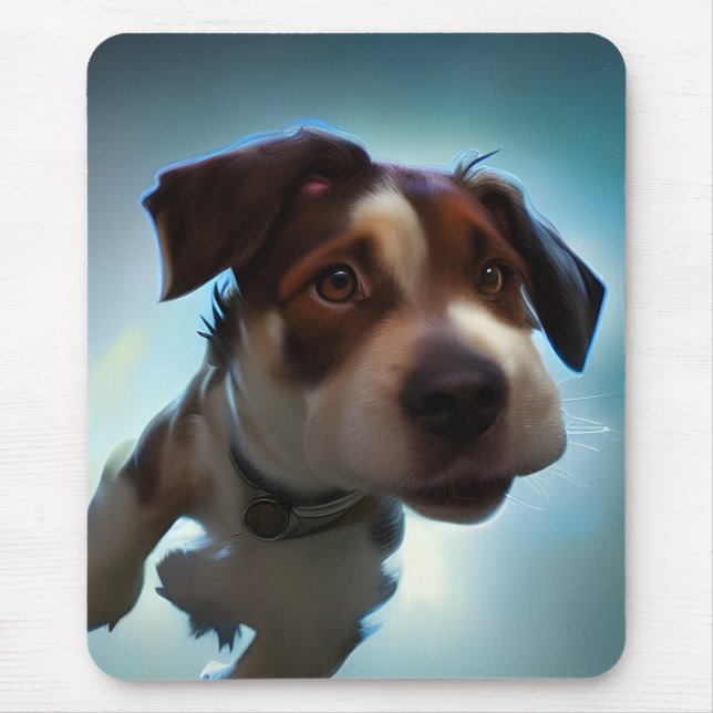 Puppy Running in Space Mouse Pad (Front)