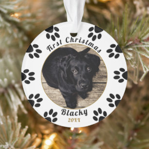 Puppy`s First Christmas Paw Print Dog Photo Ornament