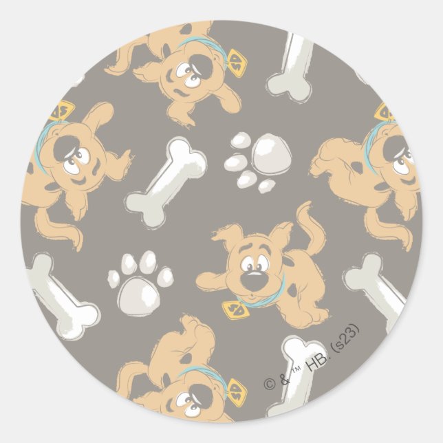 Puppy Scooby-Doo Bone & Paw Print Pattern Classic Round Sticker (Front)
