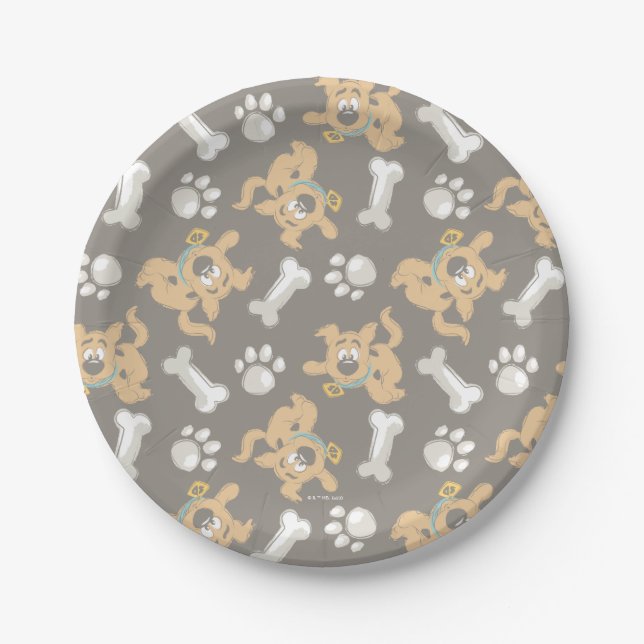 Puppy Scooby-Doo Bone & Paw Print Pattern Paper Plate (Front)