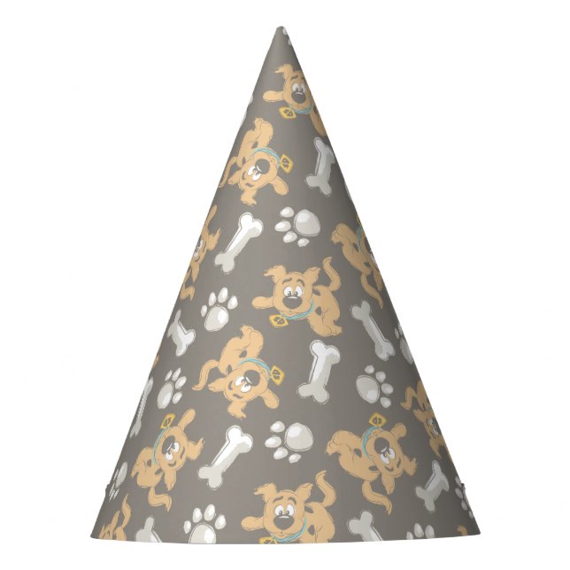Puppy Scooby-Doo Bone & Paw Print Pattern Party Hat (Front)