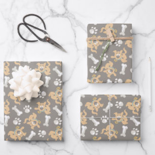 Puppy Scooby-Doo Bone & Paw Print Pattern Wrapping Paper Sheet