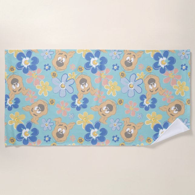 Puppy Scooby-Doo Flower Pattern Beach Towel (Front)