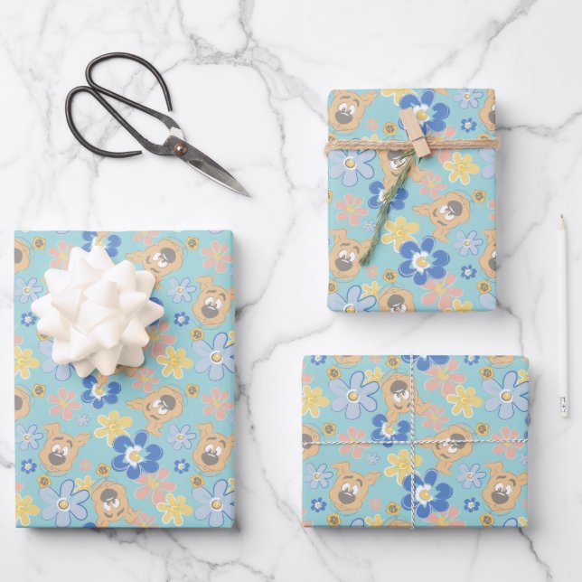 Puppy Scooby-Doo Flower Pattern Wrapping Paper Sheet (Front)