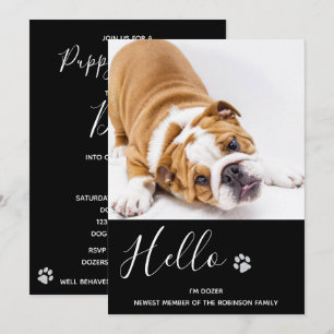 Puppy Shower Party - Elegant Black Modern New Pet Invitation