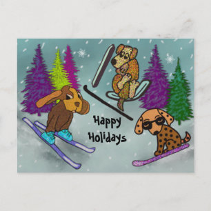 Puppy Ski Vacation Happy Holidays Holiday Postcard