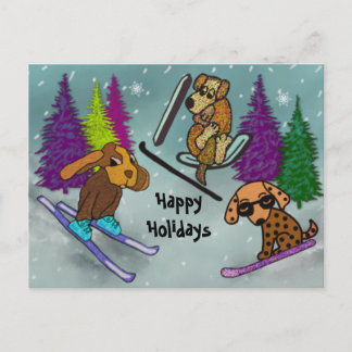 Puppy Ski Vacation Happy Holidays Holiday Postcard