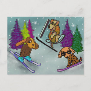 Puppy Ski Vacation Postcard